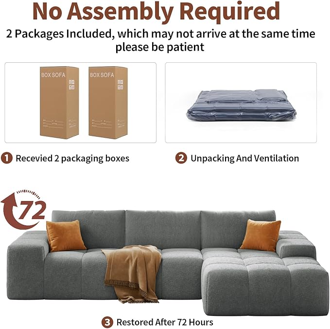 114” Oversized Modular Sectional Couch for Living Room, Chenille Boneless Couch L-Shape Cloud Sofa with Deep Seat and Chaise, Memory Foam Compressed Sofa for Living Room Furniture Bedroom Apartment