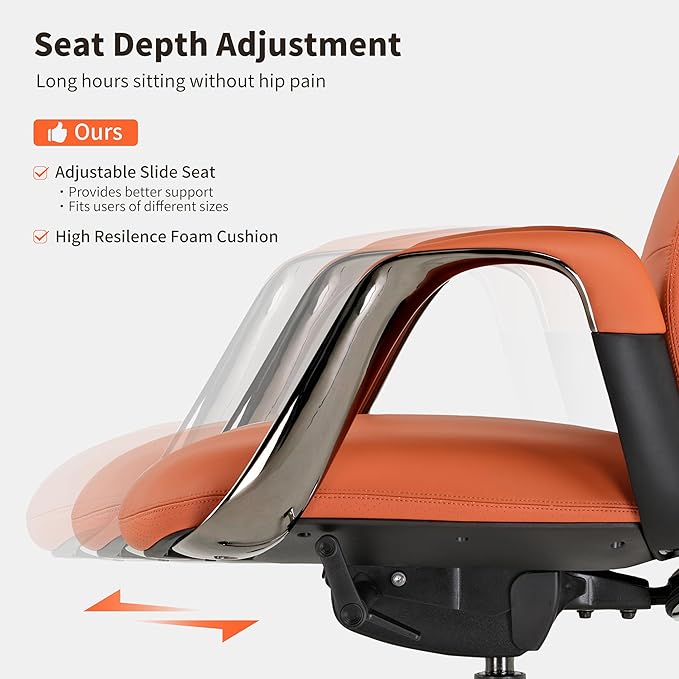 EUREKA ERGONOMIC Serene Executive Office Chair Genuine Leather, Modern Executive Chair 135° Back Support Comfy Desk with Arms & Aluminum Base for Home-Orange