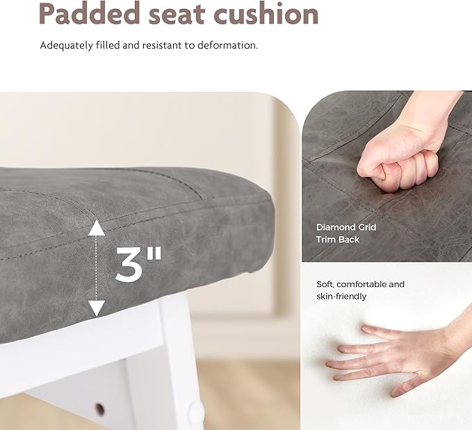 ALPHA HOME Bar Stools Set of 1, Solid Wood Saddle Kitchen Stools with Grey PU Leather Cushion Counter Height Barstools with Wooden Base for Kitchen Dining Cafe, 24 Inch, Grey, 1PCS