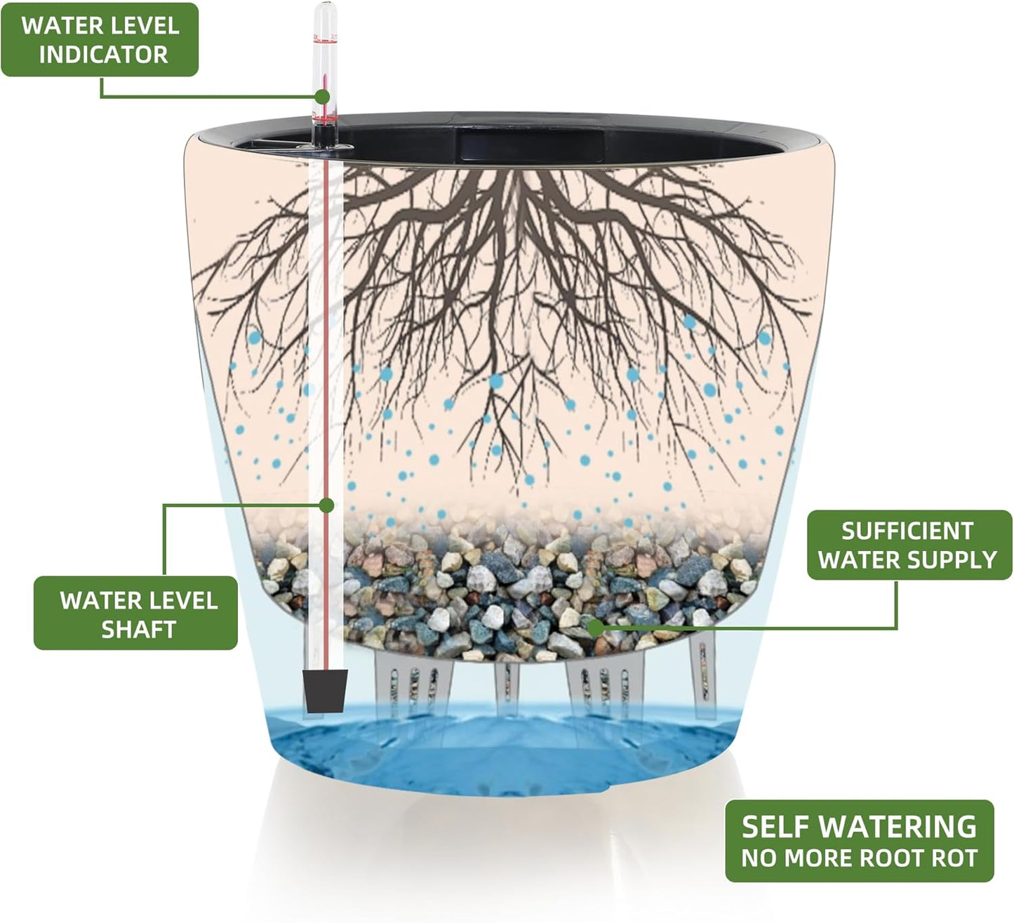 Dexceder 18x17 Self Watering Planter with Wheels Indoor Outdoor, Inner Pot Design, Thickened Large Floor Standing Flower Plant Pot with Water Level Indicator (Black Gold Crackle)
