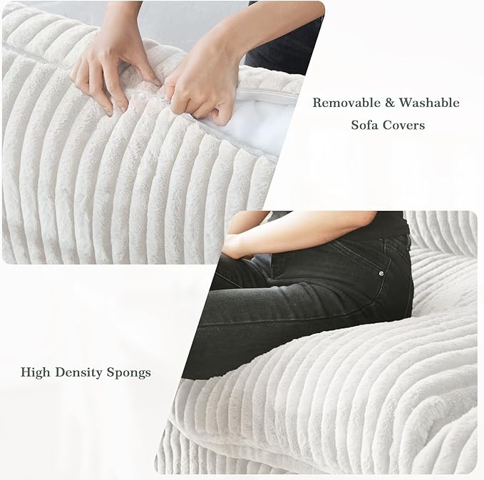 Modern Modular Sectional Sofa, 118.11" Oversized Cloud Sectional Couch, 3 Seat Comfy Modular Couches for Living Room, Plush Couch Cushion Covers Removable, Beige