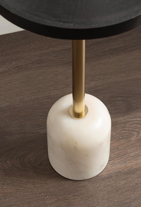 Kate and Laurel Shorrock Round Mango Wood Side Table, 12 x 12 x 24, Black, Gold, and White Marble, Modern Pedestal End Table with Marble Base for Bedroom Nightstand or Living Room Plant Stand