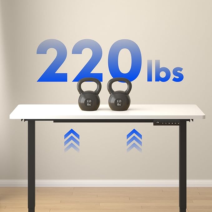 FLEXISPOT E3 Dual Motor Electric Standing Desk 55x28 Inch Whole-Piece Board Height Adjustable Electric Sit Stand Desk (Black Frame + White Desktop, 2 Packages)
