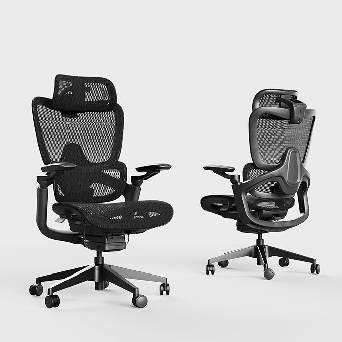 Ergonomic Office Chair, Big and Tall Mesh Computer Gaming Chair with Headrest, Work Chair with Adaptive Lumbar Support, 5D Armrest,90-130°Tilt, Model Zen (All Black)