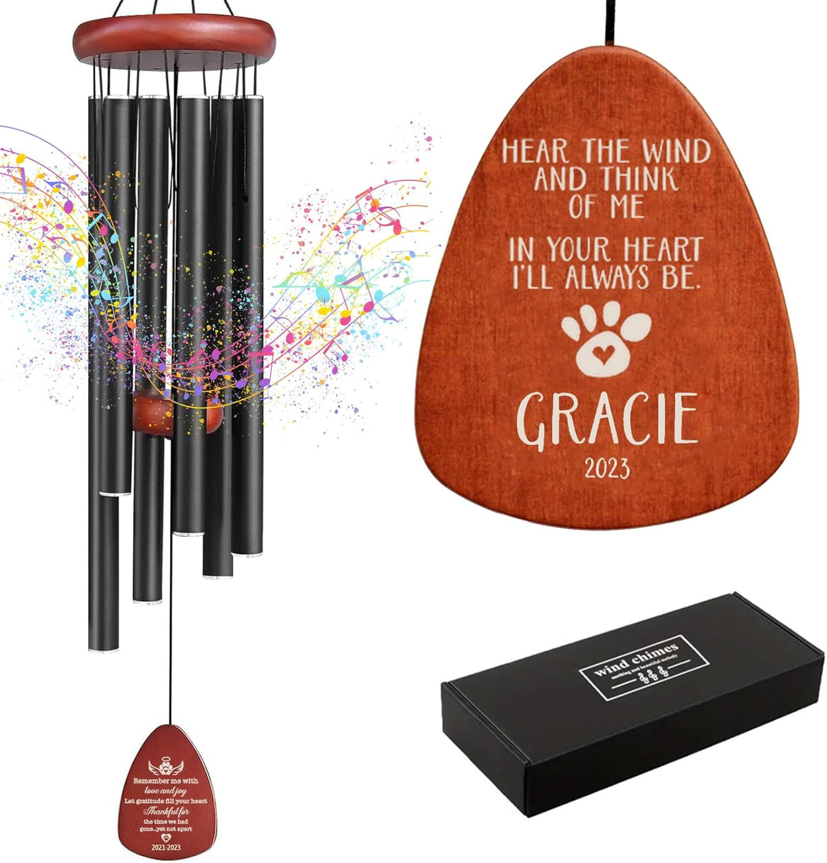 Personalized Pet Memorial Wind Chimes - Dog Memorial Gifts for Loss of Dog,Dogs Remembrance Bereavement Gift,Custom Pet Loss Sympathy Gifts in Memory of Dogs Cats (Design 1)
