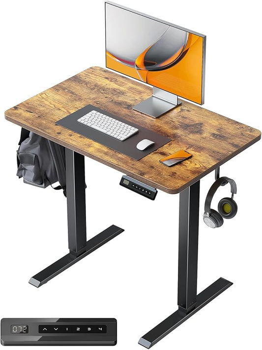 FEZIBO One-Piece Standing Desk Adjustable Height Stand up Home Office Desk, 32x24 Inch Electric Standing Computer Desk, with 4 Memory Presets, Headphone Hook, Rustic Brown