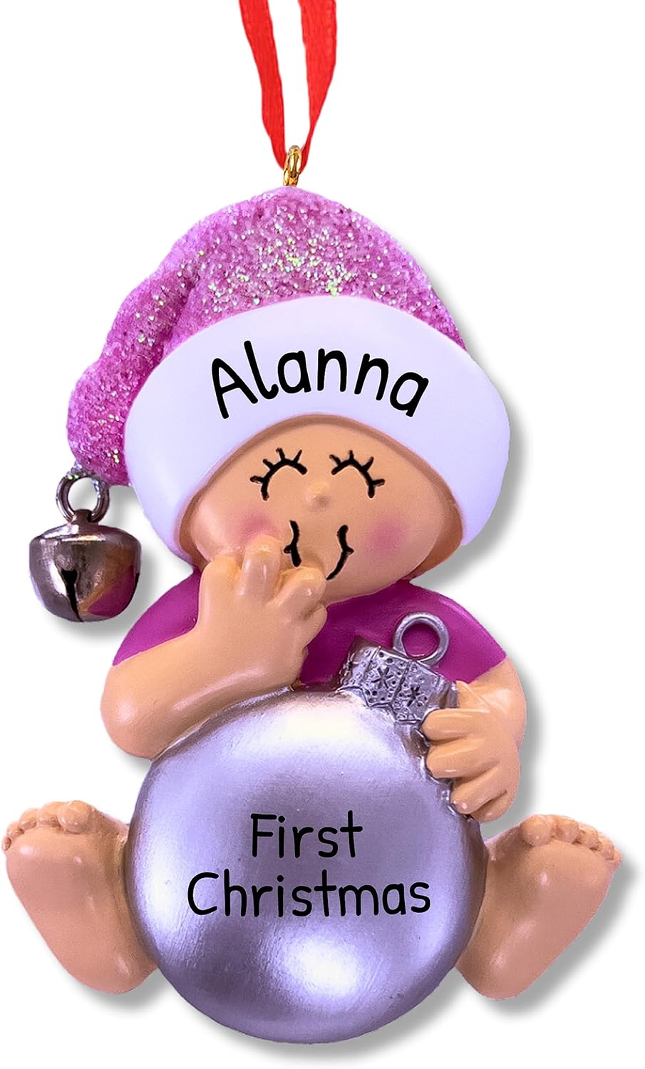 Ornaments by Elves - Personalized Baby Pink Christmas Ball Ornaments 2024 - Customized Hanging Baby Girl Pink Balls Christmas Decorations for Christmas Tree in a Giftable Packaging