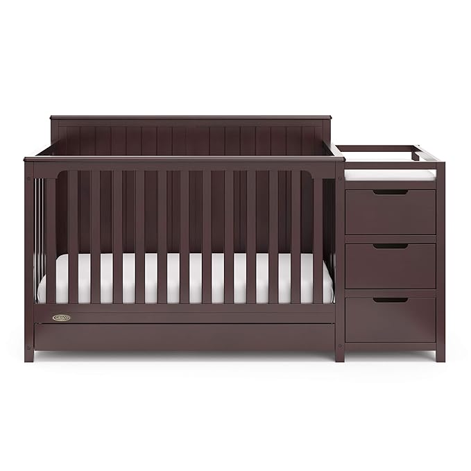 Graco Hadley 5-in-1 Convertible Crib & Changer (Espresso) – GREENGUARD Gold Certified, Fits Standard Crib Mattress, Converts to Toddler Bed and Full Bed, 4 Adjustable Mattress Heights