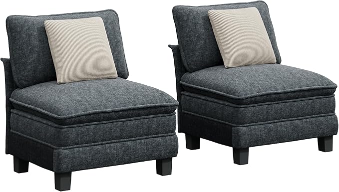 PHI VILLA Indoor Modular Sectional Couches Sets, 2-Piece Armless Sofa Set, 2-Seater Upholstered Couch for Living Room Small Spaces, Chenille Fabric, Dark Cyan