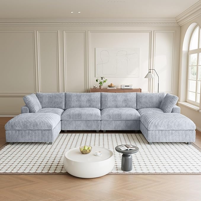 Sectional Couches for Living Room, U Shaped Couch with Chaise Ottoman, 6 Piece Modular Sectional Cloud Couch with Removable Covers, Modern Modular Sofa for Home Office, Gray