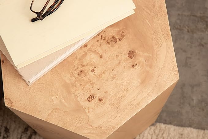 Kate and Laurel Berkett Hexagon Burlwood Side Table, 14 x 12 x 19, Natural Wood, Transitional End Table for Use as Burlwood Nightstand, Living Room Pedestal Table, or Bedroom Vanity Stool