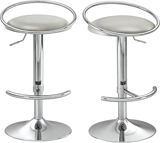 Bar Stools Set of 2, Adjustable Swivel Counter Height Barstools with Upholstered Seat, PU Leather Counter Stools for Bar, Kitchen Island, Dining Room, Silver