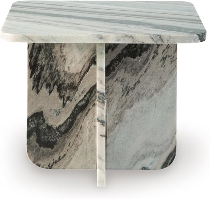 Signature Design by Ashley Baretton Contemporary Marble Accent Coffee Table with Cross Pedestal Base, Black & White