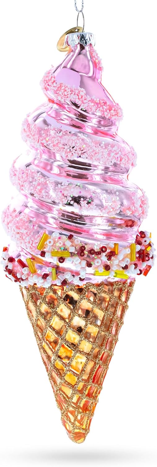 Pink Ice Cream Blown Glass Christmas Ornament