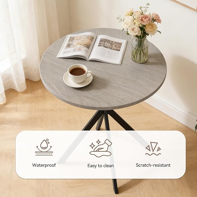 31.5" Round Dining Table and Chairs Set for 2, Small Dining Table Chairs Set Space-Saving, Small Dinette Sets for 2 for Kitchen Dining Room Apartment(Gray Table + Beige Chairs)