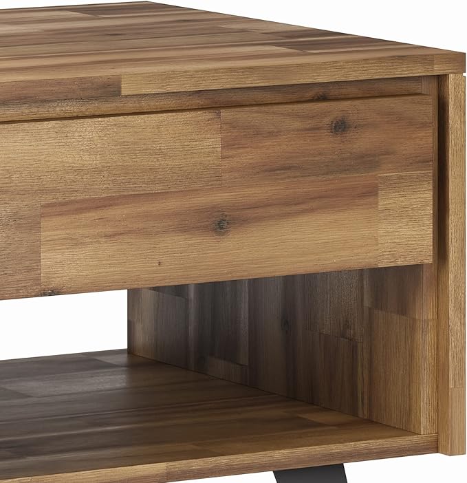 SIMPLIHOME Lowry SOLID ACACIA WOOD and Metal 22 Inch Wide Square Modern Industrial End Side Table in Distressed Golden Wheat, For the Living Room and Bedroom