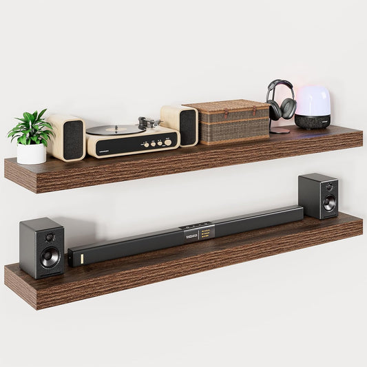 Heimlove 55 Inch Long Floating Shelves for Wall,9.3" Deep Walnut Floating Shelf Set of 2,Large Display Shelf & Storage Shelf,Wall Mounted Shelves for Bedroom Living Room Kitchen Office