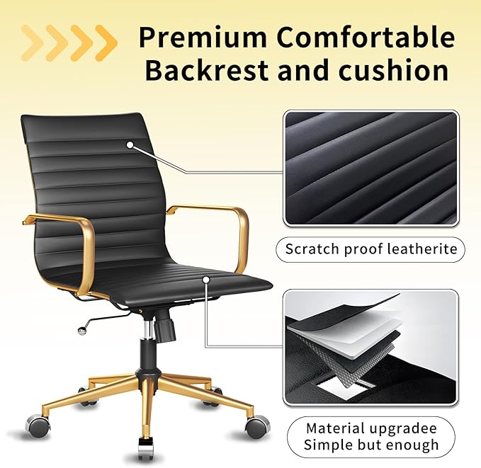 Chair, Desk Computer Chair ，with Armrests ，Ergonomic Office Chair for Home and Office, 17.32 x 22.83 x 35.43 inches, Multiple Colors (Gold Black)