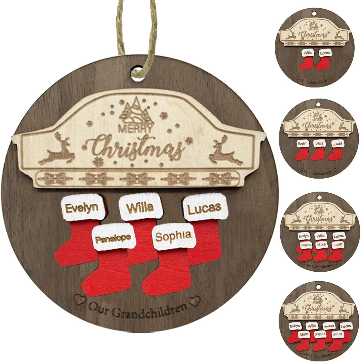 2025 Christmas Ornaments Personalized Christmas Family Name Ornaments,Custom Stocking Wooden Christmas Ornament Family of 2/3/4/5/6/7/8,Customized Xmas Ornament Tree Deorations,Personalized Gifts