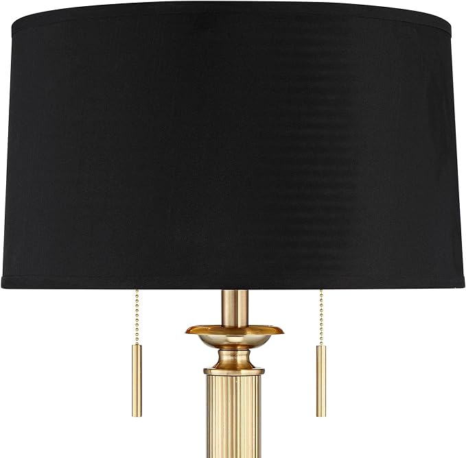 Possini Euro Design Wynne 30" Tall Traditional Glam Table Lamp with USB Ports A+C Charging Warm Gold Metal Black Drum Shade for Living Room Bedroom House Bedside Nightstand Office Reading Family