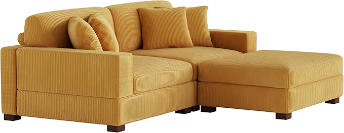 Modular Sectional Couches for Living Room, Modern Loveseat 2-Seater Sofa Couch with Ottoman, Upholstered Couches for Living Room Bedroom, Orange