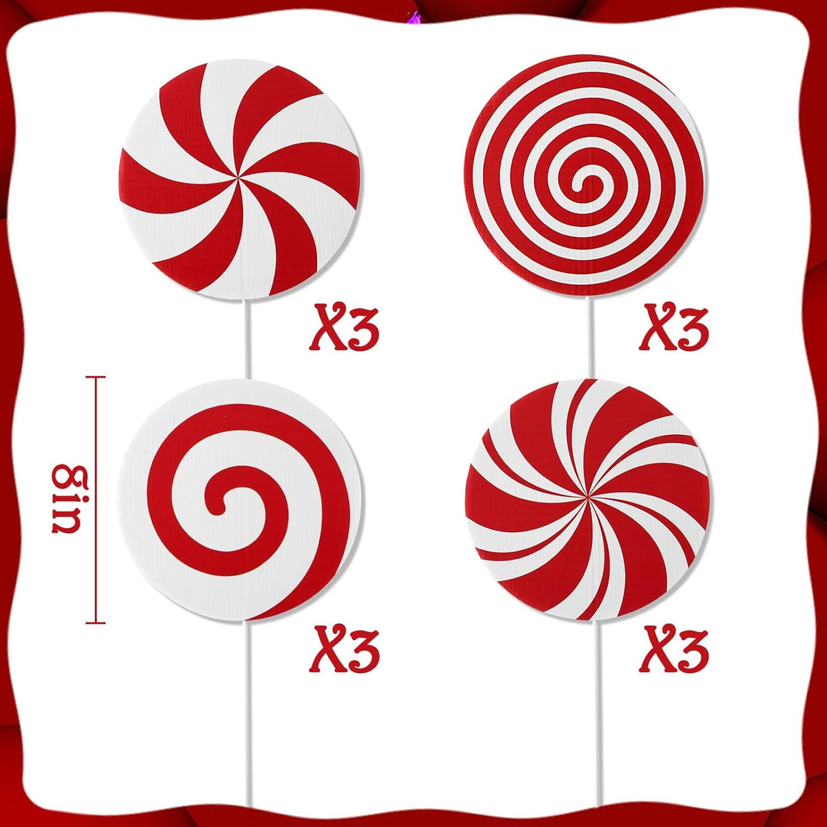 Christmas Decorations Indoor Tree Picks: 12 pcs Large Red White Peppermint Lollipop Christmas Picks for Tree, Cute Candy Picks Ornaments for Xmas Tree Topper Home Office Holiday Party Vase Decor