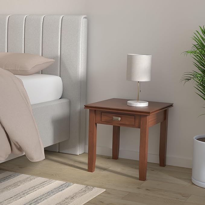 SIMPLIHOME Artisan SOLID WOOD 21 inch Wide Square Transitional End Side Table in Russet Brown for the Living Room and Bedroom