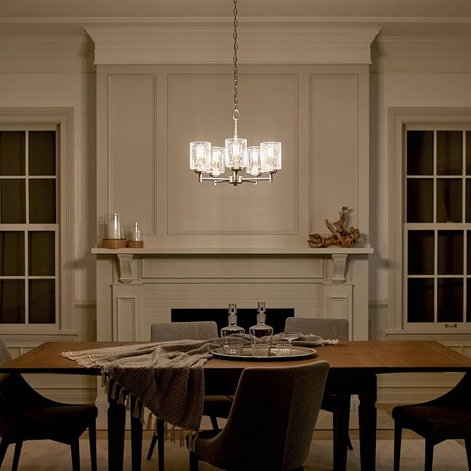 Kichler Winslow 19.75" Chandelier in Brushed Nickel, 5-Light Chandelier for Dining Room, Living Room, or Bedroom, Clear Seeded Glass, (19.75" W x 16" H), 44030NI