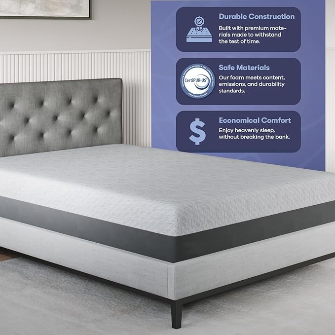 Celestial Sleep Gel Memory Foam Mattress in a Box, Made in The USA, CertiPUR-US® Certified Foam, Oeko-Tex, and Fiberglass-Free Certified Bed, 12 inch Soft - Full