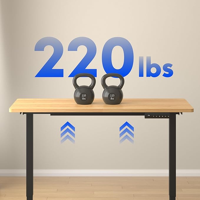 FLEXISPOT E3 Dual Motor Electric Standing Desk 48x24 Inch Whole-Piece Board Height Adjustable Electric Sit Stand Desk (Black Frame + Maple Desktop, 2 Packages)