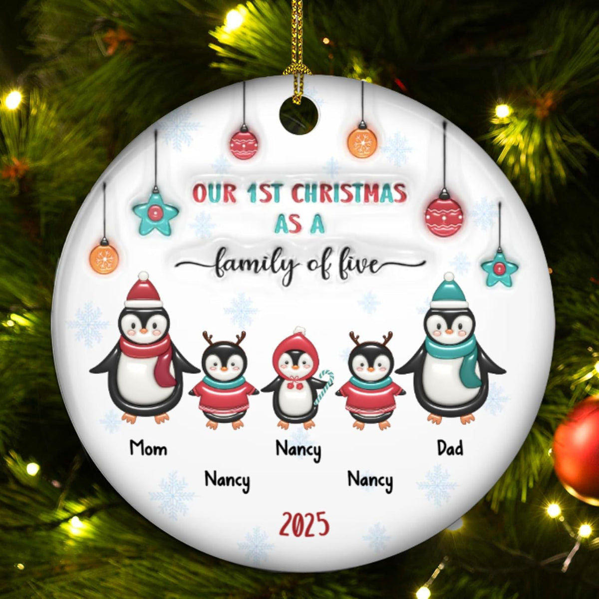 2025 Family Christmas Ornament - Personalized Custom Penguin Family Ornament - Holiday Tree Decoration Keepsake Gift