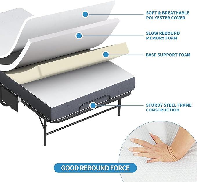 Folding Bed with Mattress for Adults, 75" x 31" Foldable Bed with Side Pocket, Twin Size Metal Bed Frame with Wheels, Portable Rollaway Bed for Guest, Travel