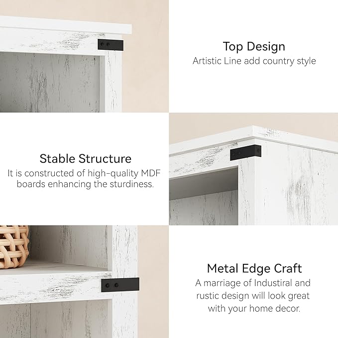 IDEALHOUSE 5 Tier Bookcase, Farmhouse Book Shelf with Storage, Tall Book Case Wooden 5 Shelf Bookcase for Home Office, Living Room, Bed Room (White, 67.4" H x 31.5" W x 12.8" D)