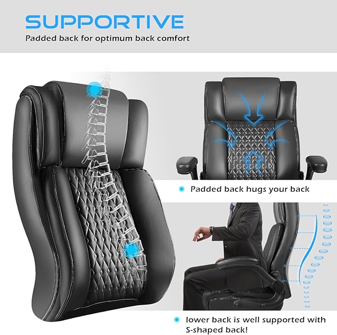 VITESSE Executive Office Chair,Heavy Duty Chair with Flip up Armrest,Ergonomic High Back Computer Gaming Chairs Home Office 400lbs, Big and Tall Office Chair with Lumbar Support（Black）