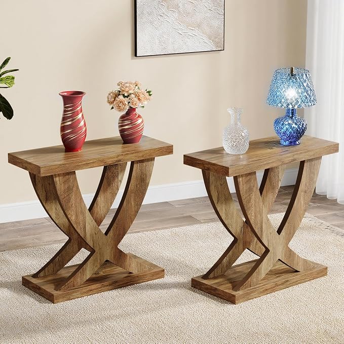 Tribesigns End Table for Living Room with Cross Fishtail Support, Side Table and Farmhouse Accent Furniture for Small Spaces (1)