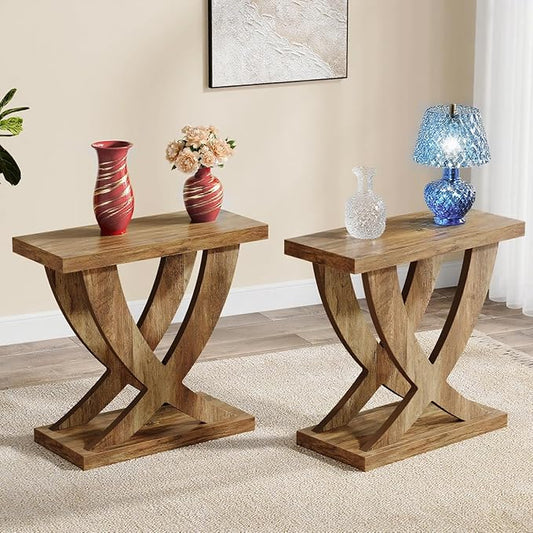 Tribesigns End Table for Living Room with Cross Fishtail Support Set of 2, Side Table and Farmhouse Accent Furniture for Small Spaces (2)