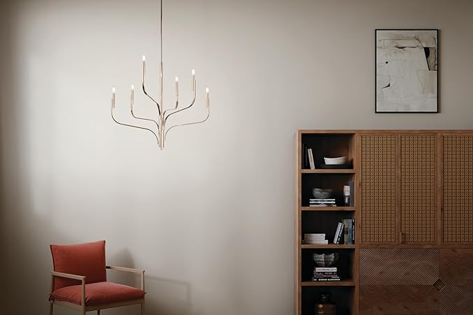 KICHLER Livadia 6-Light Chandelier, Soft Modern-Light in Polished Nickel, for Foyer, Great Room, or Vaulted Dining or Bedroom (33" x 36.25"), 52673PN