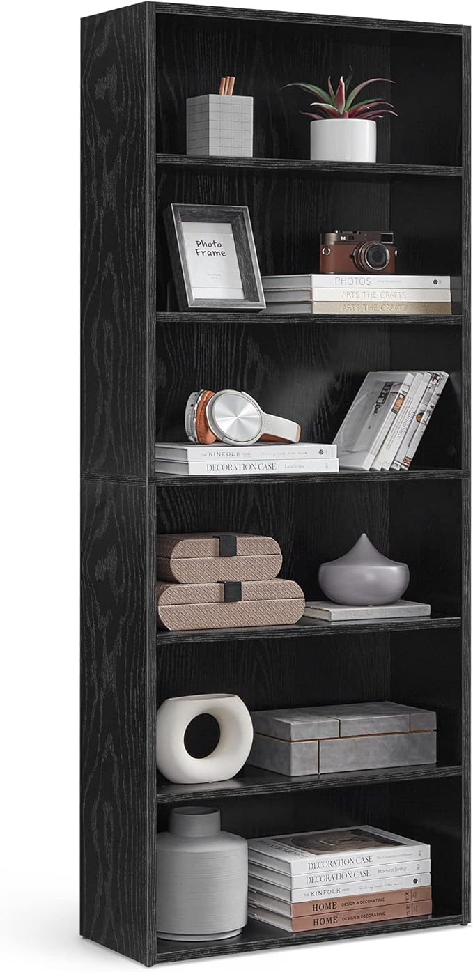VASAGLE CUSTOS Collection - Bookshelf, 6-Tier Bookcase, Book Shelf, Open Storage Shelf, 9.4 x 23.6 x 63.3 Inches, for Living Room, Home Office, Dinning Room, Ebony Black ULBC166T56