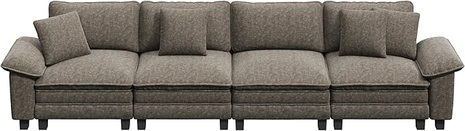 PHI VILLA Cloud Modular Couches Sets, 157.5" Sectional Sofa with Upholstered Deep Seat, 4-Seater Long Couches for Living Room Apartment, Chenille Fabric, Smoky Grey