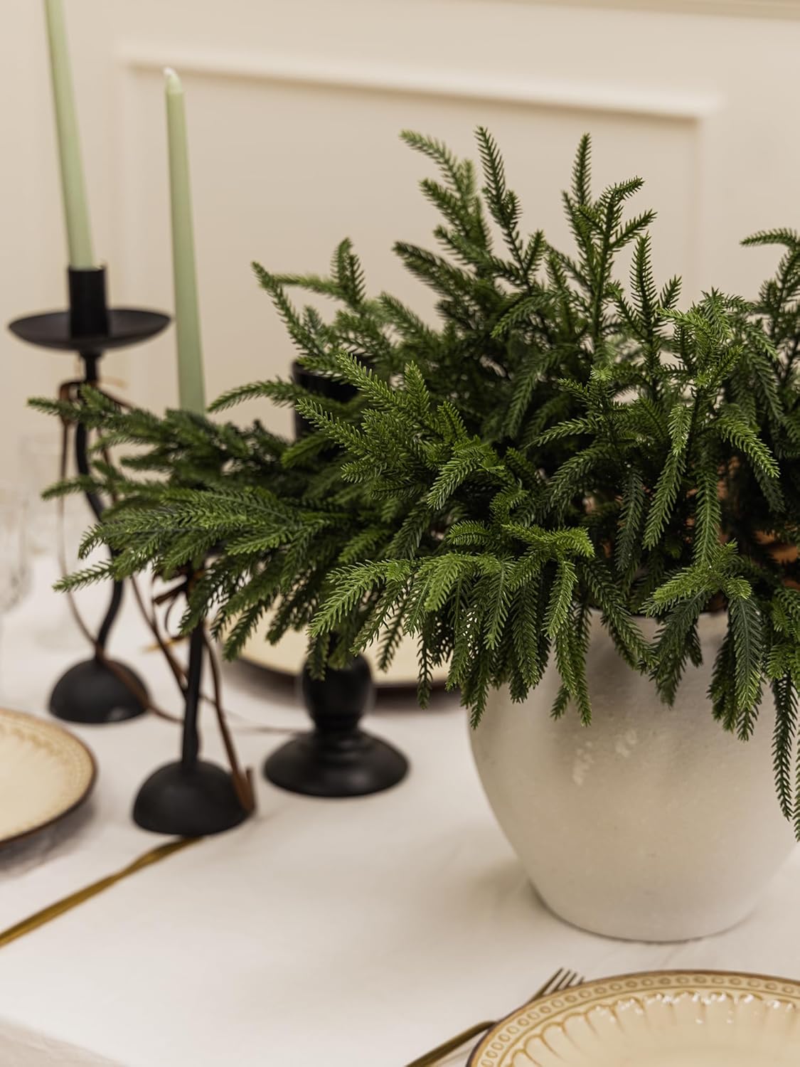 MISSPIN 30 Pcs 19.5 Inches Christmas Norfolk Pine Branches, Norfolk Pine Artificial Christmas Branches DIY Crafts Faux Pine Branches for Xmas Indoor Outdoor Home Decor