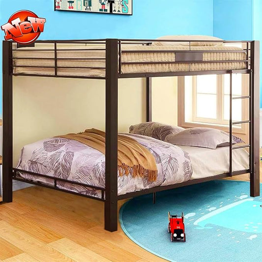 Higher Quality & Stronger Metal Queen Over Queen Bunk Bed, Thickened Heavy Duty More Stable Safer Black Steel Bunkbed Bunk Queen Bed (Easier to Assemble) (Queen Over Queen-1)