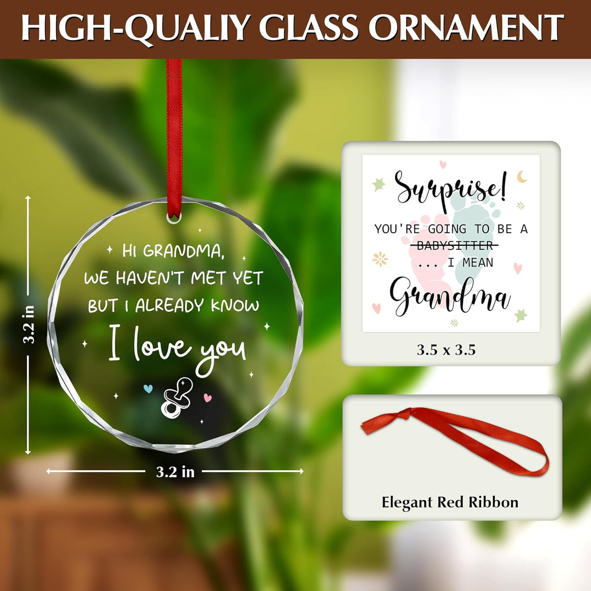 OASSIE Promoted to Grandma Pregnancy Announcement - Glass Ornaments for Tree with Card - Grandparents Baby Announcement Gifts for Grandma, Grandmother Gifts for Women, Baby Coming Soon Tree Ornaments