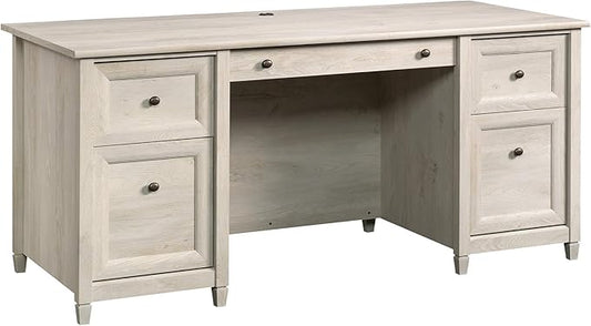 Sauder Edge Water Executive Desk, Chalked Chestnut, 65" Home Office Desk with Storage