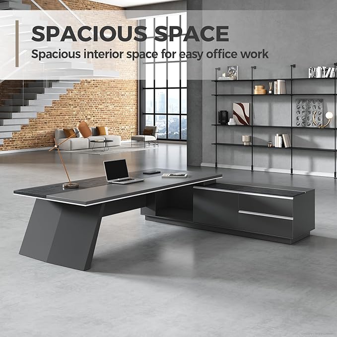 Modern L Shape Executive Desk with Storage Drawers – Large Black Corner Executive Desk for Home Workspace, Spacious Computer Table with Cabinets (Black/Right, 79" L * 63" W * 30" H)
