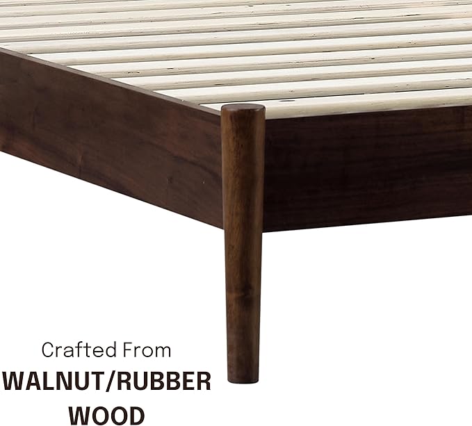 NTC Inno Wooden Bed Frame with Headboard, Solid Oak and Rubber Wood Foundation with Silent Slats and Wood Central Supports, 1000 Lb Capacity, Effortless Assembly, King - Dark Walnut