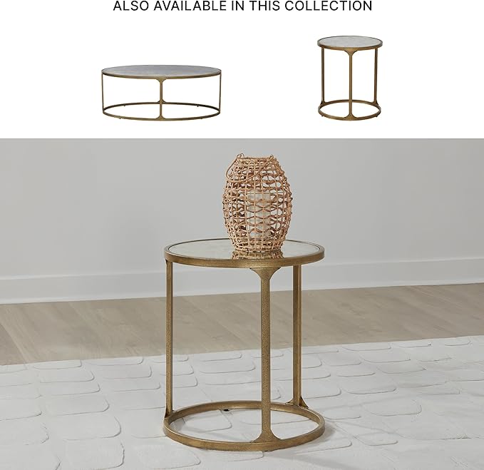 Signature Design by Ashley Korajane Transitional Metal End Table with Tempered Glass Top, Metallic