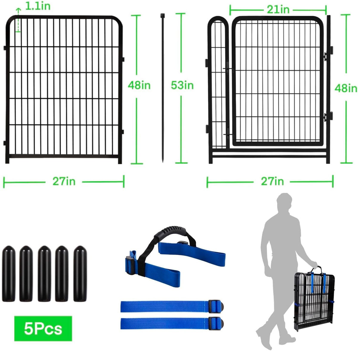 Tall Garden Fence Animal Barrier, 48 in(H) Fencing for Garden Beds, 4 Panels Total 8.9 Ft(L),Temporary Fence for Dogs Outdoor, 21 in Wide Low Threshold Gate, Garden Fence Border,Rabbit Fence