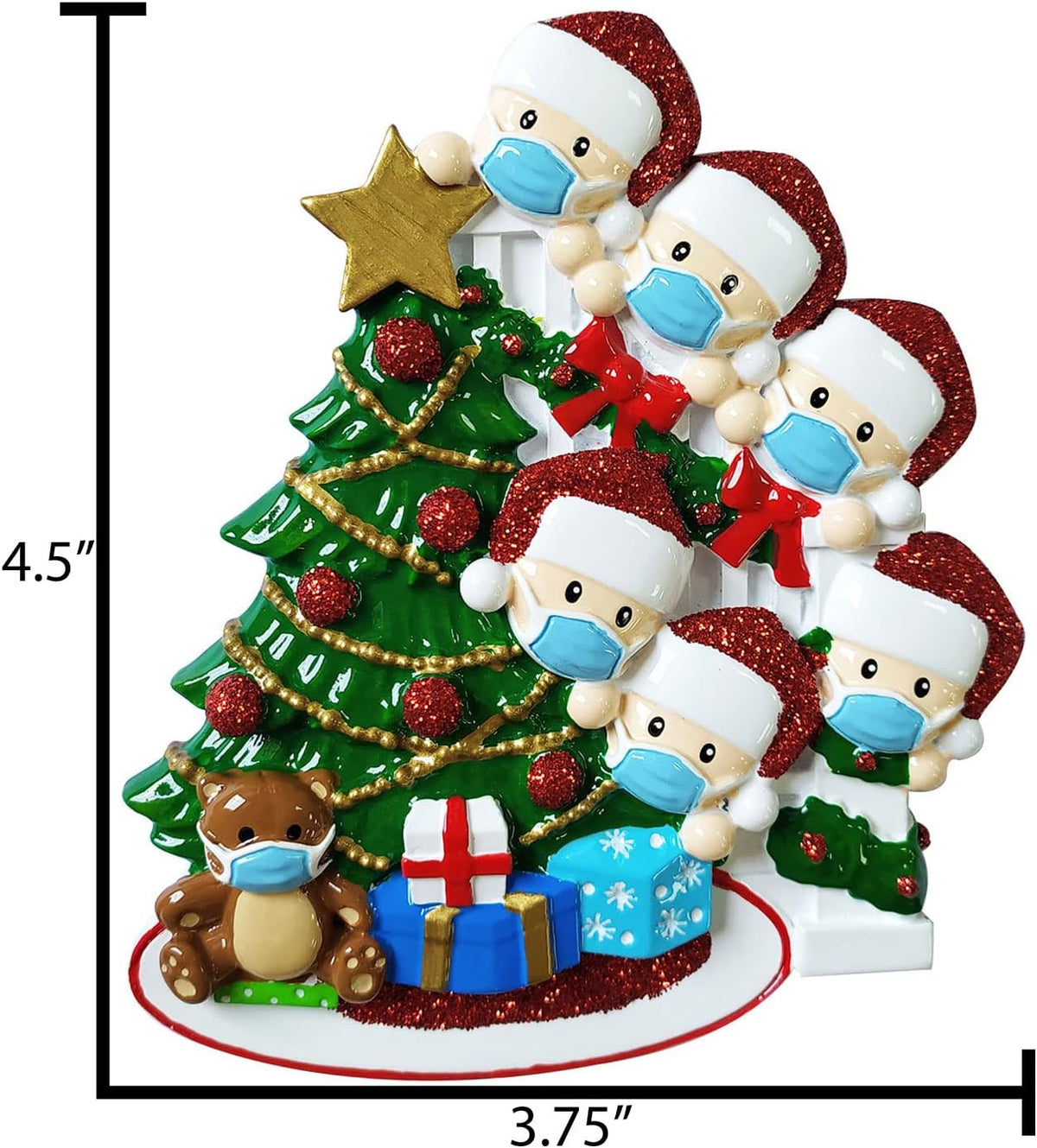 3D Masked Family of 6 Ornament 2025 Personalized Family Christmas Ornaments 2025 | Staircase Personalized Tree Ornaments for Grandchildren, Siblings & Grandkids Xmas Tree with Gifts of Six Ornament