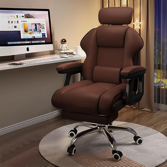 Executive Computer Chair Home Office Desk Chair,Adjustable Angle, Ergonomic Adjustable Height PU Leather Chairs with Cushions Armrest for Long Time Seating-High Office Chair with Footrest