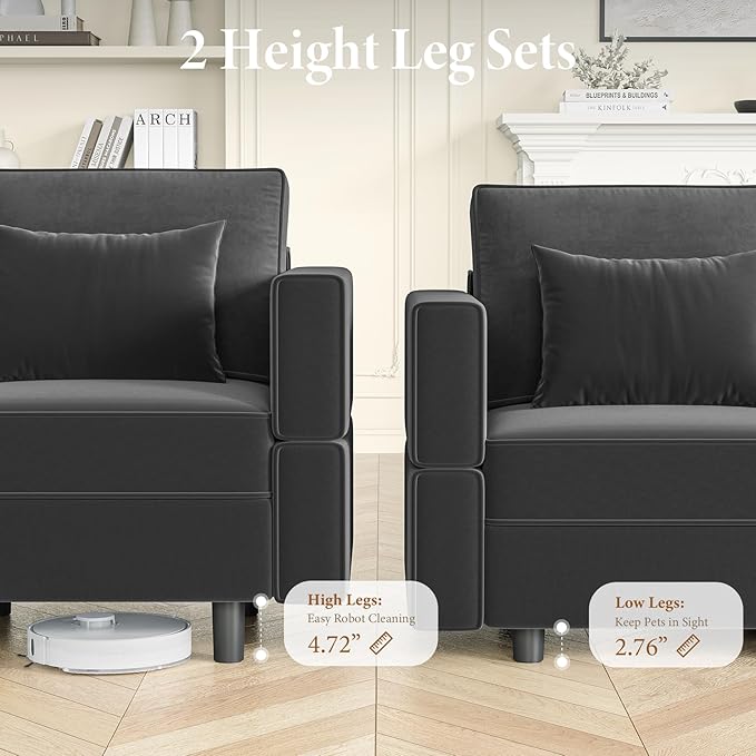 Vesgantti Sectional Couches with Storage Seats, 92" L Shaped Convertible Modular Sectional Sofa, 5 Seat & 1 Ottoman Velvet Storage Chaises Deep Seat Couch for Living Room, Bedroom, Apartment, Gray